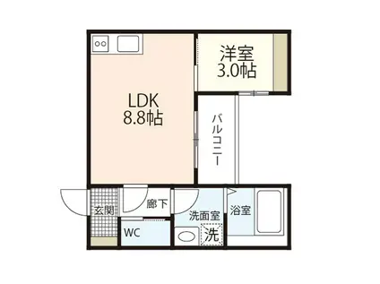 グランビア江波栄町(1LDK/2階)の間取り写真