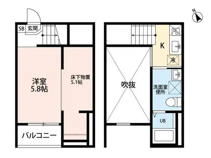 CLARTE内田橋II(1SK/2階)の間取り写真