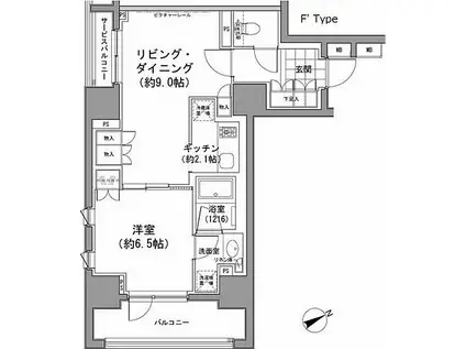 パークハビオ八丁堀(1LDK/5階)の間取り写真