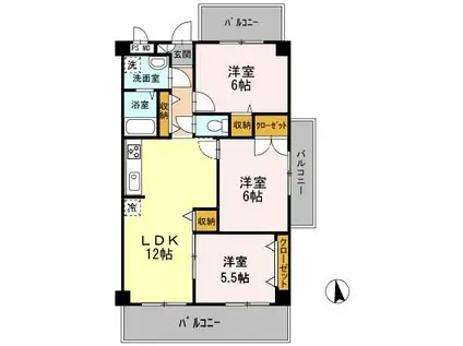 ワッセナー21(3LDK/3階)の間取り写真