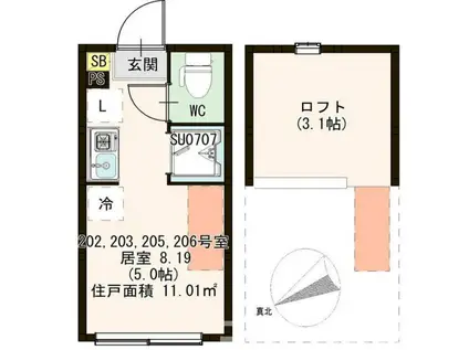 トレフェリクス新小岩(ワンルーム/2階)の間取り写真