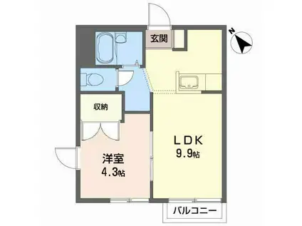 パークサイド古城B(1LDK/2階)の間取り写真