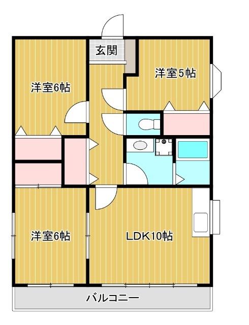 サンモール大堂B(3LDK/1階)の間取り写真