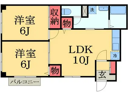 ヴィラアベニュー2(2LDK/1階)の間取り写真