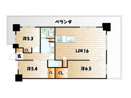ウィングス三萩野(3LDK/5階)の間取り写真