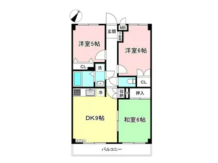 ラ・ヴィレットオリモ(3DK/1階)の間取り写真