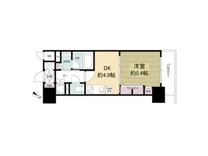 レジディア神戸磯上(1DK/11階)の間取り写真