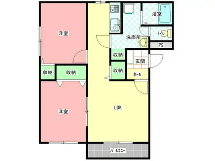ロイヤルシティ S2(2LDK/1階)の間取り写真