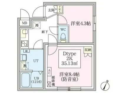 スカイラシクラス田園調布本町(2K/4階)の間取り写真