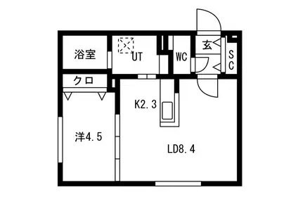 MUT福住(1LDK/1階)の間取り写真