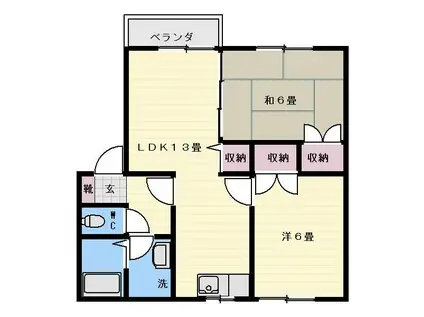 コーポロアール B棟(2LDK/2階)の間取り写真