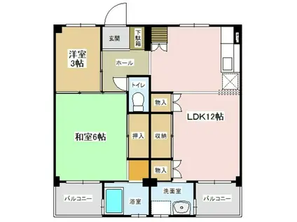 フラット湯田(2DK/2階)の間取り写真