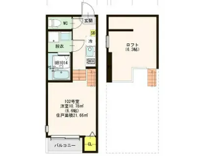 ハーモニーテラス田子II(1K/2階)の間取り写真