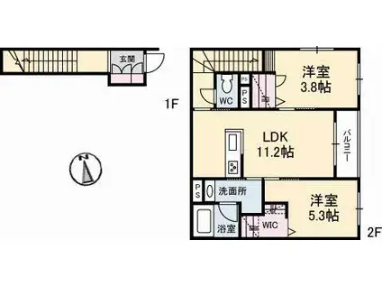 アンシャンテ大内(2LDK/2階)の間取り写真