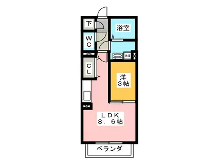 グランボア B(1LDK/3階)の間取り写真