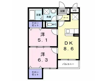 伊川谷町潤和店舗付アパート(2DK/2階)の間取り写真