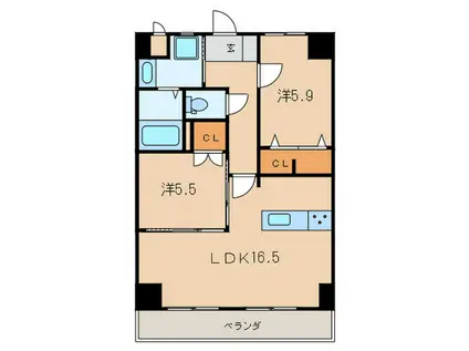 THE SQUARE・SUITE RESIDENCE(2LDK/13階)の間取り写真