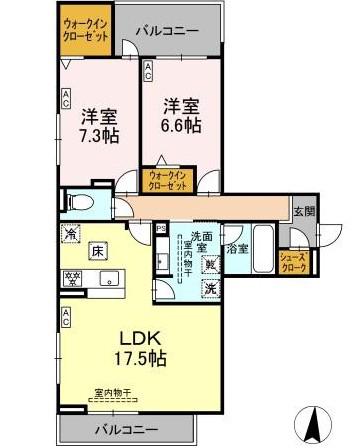 セレスティア檀溪通(2LDK/1階)の間取り写真
