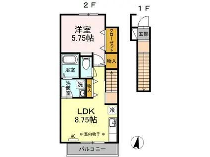 オークハウス(1LDK/2階)の間取り写真