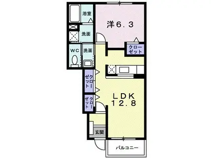 トワニ-・K I棟(1LDK/1階)の間取り写真