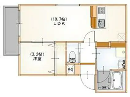 アルバーノ吉塚(1LDK/2階)の間取り写真