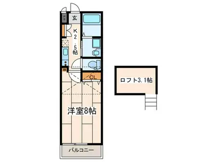 レッドモンド(1K/2階)の間取り写真