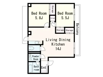 金子ビル(2LDK/3階)の間取り写真