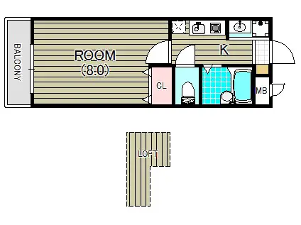 グラントア -(1K/2階)の間取り写真