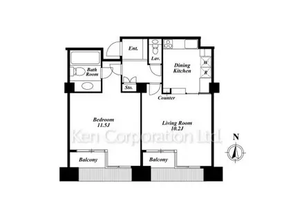 品川プリンスレジデンス(1LDK/9階)の間取り写真