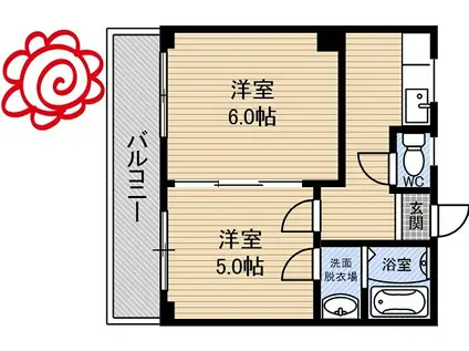 ヴィラナリー浜(2DK/2階)の間取り写真