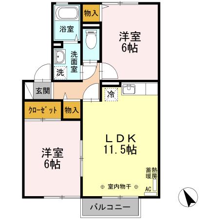 エルフタウン吉久J(2LDK/2階)の間取り写真
