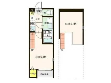 マノワール旭ヶ丘(1K/2階)の間取り写真