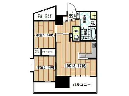 ウイングス西小倉(2LDK/7階)の間取り写真