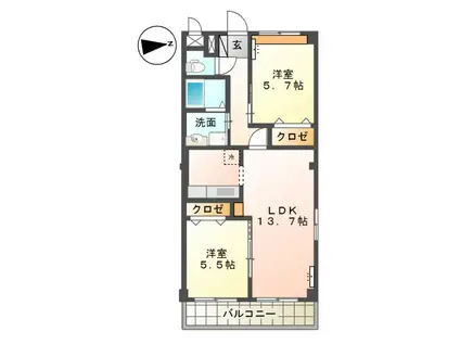 パールハイツK(2LDK/2階)の間取り写真