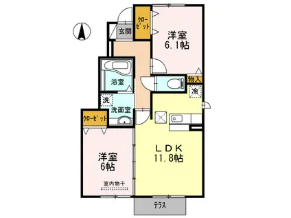 ピアチェーレ(2LDK/1階)の間取り写真