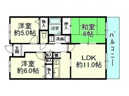 アンジェリーク高尾(3LDK/5階)の間取り写真