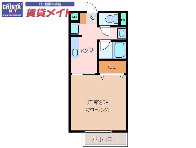 SURPLUS ONE キタガワ(1K/2階)の間取り写真