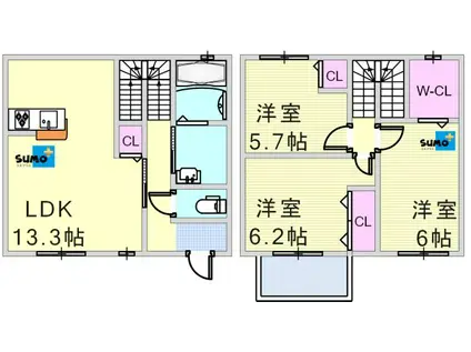 ハピネスコートⅡ(3LDK/1階)の間取り写真