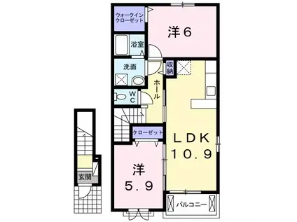 ブライト安芸 B棟(2LDK/2階)の間取り写真