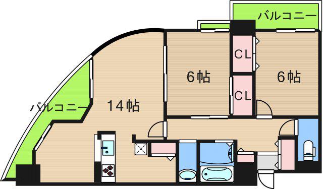 フェルザ住之江公園(2LDK/8階)の間取り写真