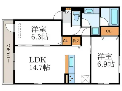エンラージ西院(2LDK/2階)の間取り写真