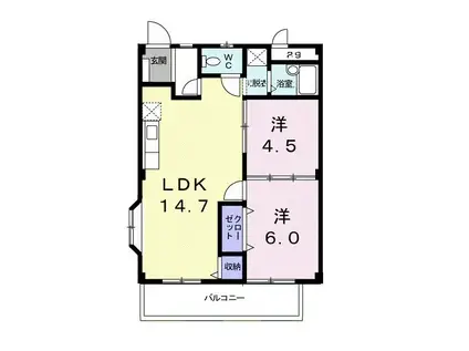 シティハイツ関園(2LDK/2階)の間取り写真