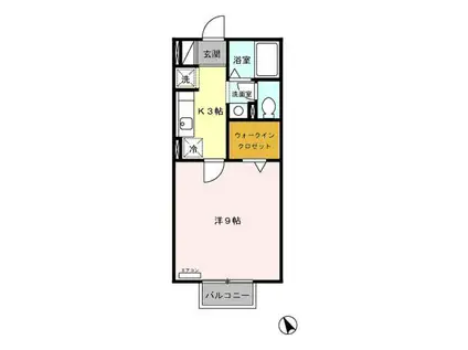 ウェルコート大和(1K/2階)の間取り写真