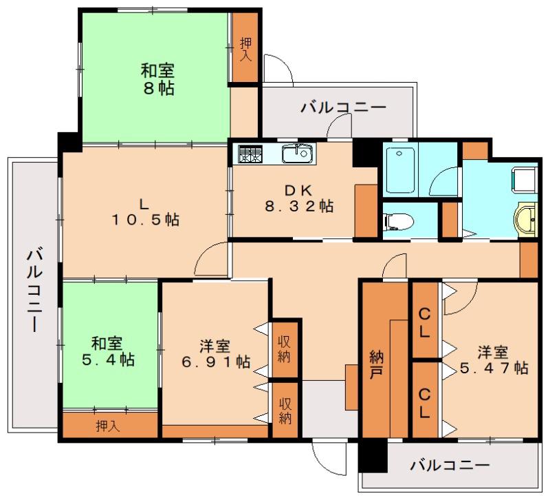 ウイング福重(4LDK/1階)の間取り写真