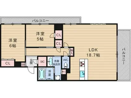 プラウド堀江公園(2LDK/12階)の間取り写真