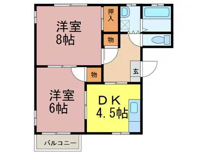 スパニッシュガーデンC(2DK/2階)の間取り写真