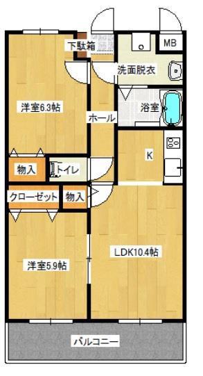 ユーミーライツェント(2LDK/2階)の間取り写真