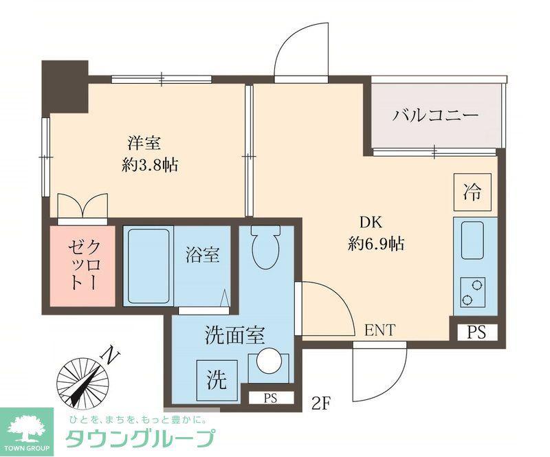 スフィア日本橋富沢町(1DK/2階)の間取り写真