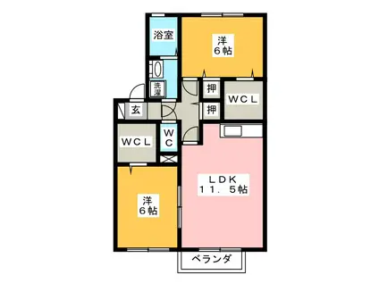 セゾン桜(2LDK/1階)の間取り写真