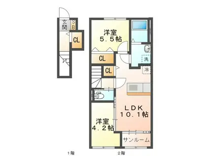津市久居相川町 II期工事(2LDK/2階)の間取り写真